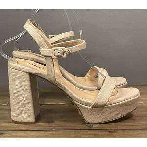 L'Agence Women's Odila Platform Heels Size 10 / 40 Linen Ecru Ankle Strap